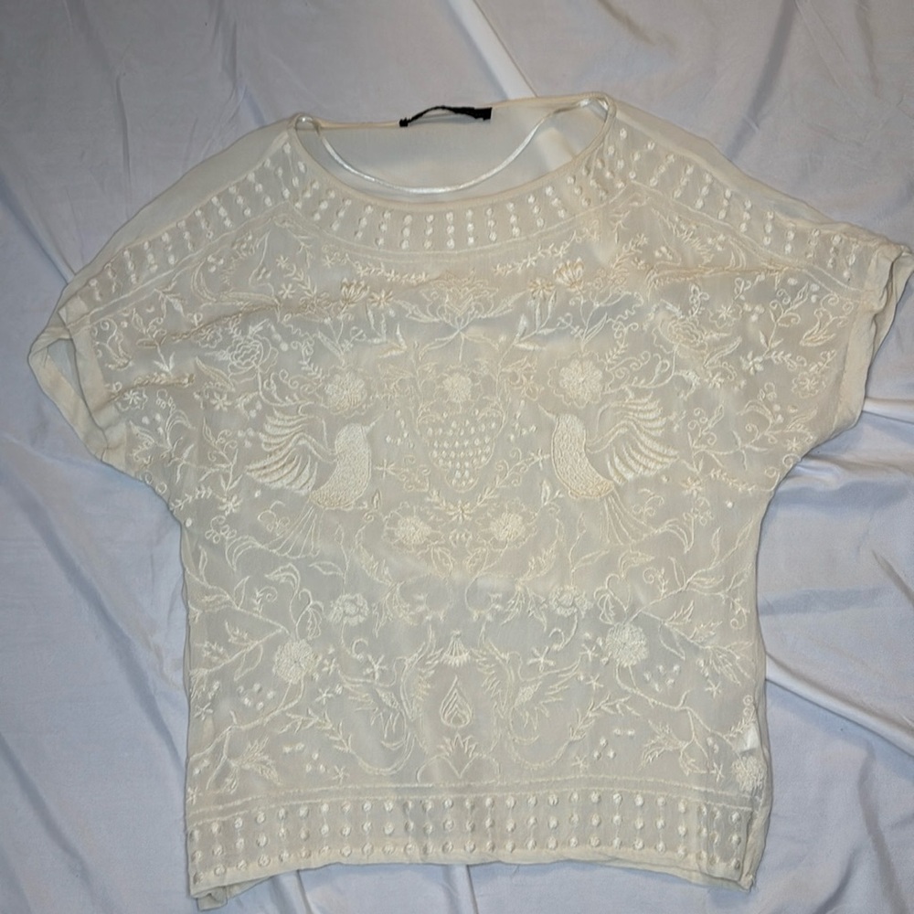 Zara basic sheer embroidered blouse size XS